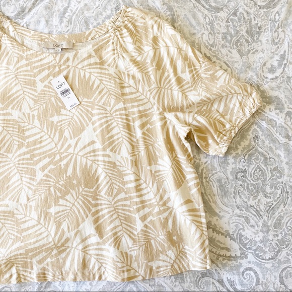 LOFT Tops - LOFT Palm Puff Sleeve Boatneck Top XL NWT